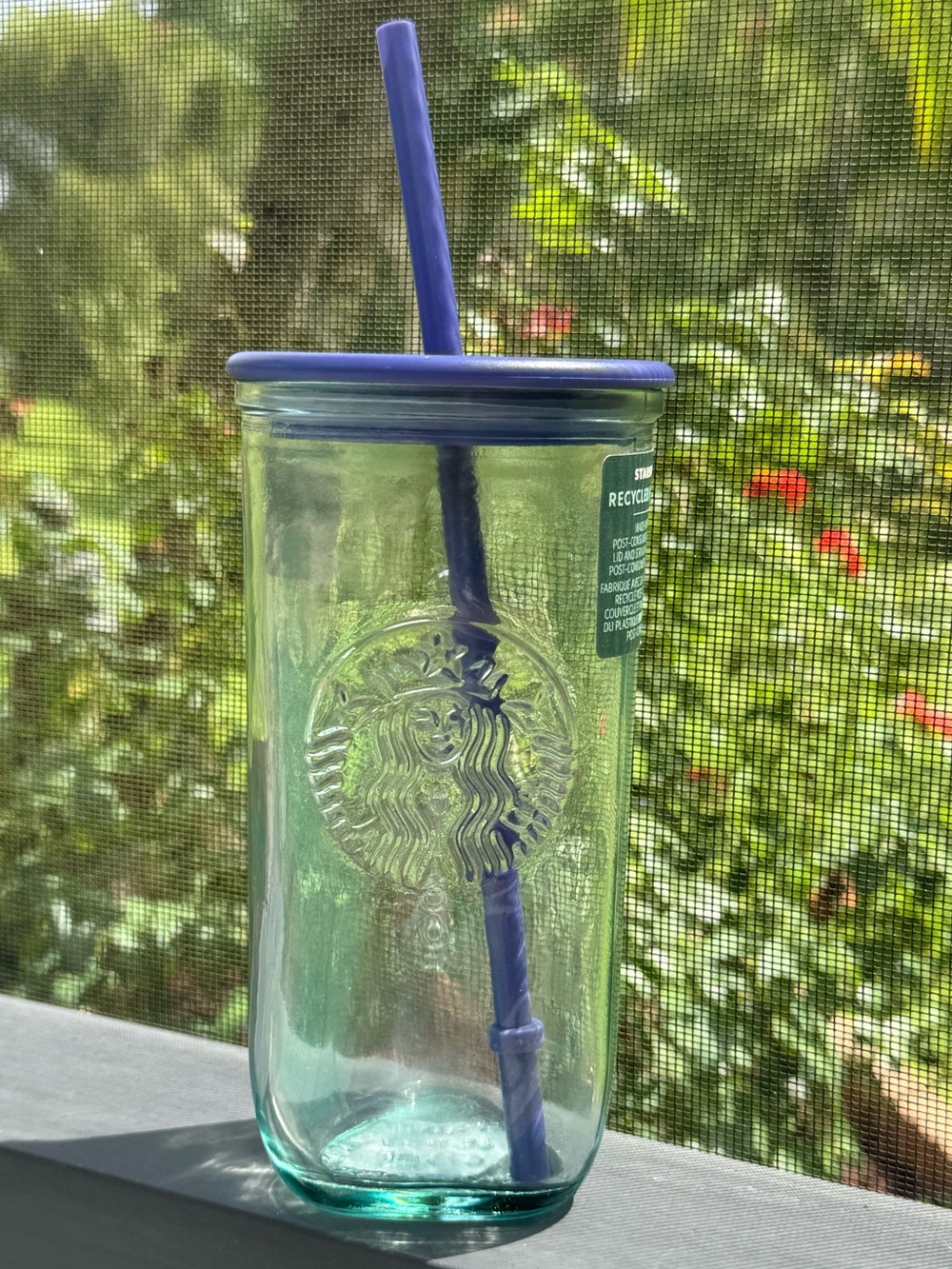New Starbucks Terracotta Purple Blue Triangle Recycled Glass Tumbler